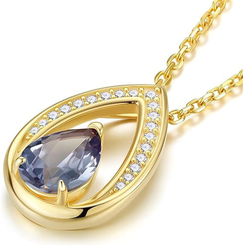 Sterling Silver Teardrop Birthstone Pendant Necklace Valentine's Day Gifts for Her