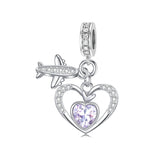 Sterling Silver Cubic Zirconia Heart Birthstone  Airplane Charm Beads