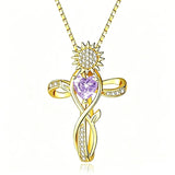 14K  Gold Plated 12 Color Birthstone Sunflower Cross Pendant  Necklace for Women Faith Cross Jewelry