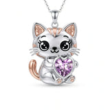Sterling Silver 12 Month Birthstone Cat Pendant Necklace Birthstone Jewelry Gifts for Birthday