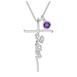 Sterling Silver Birthstone Sister Cross Pendant Necklace