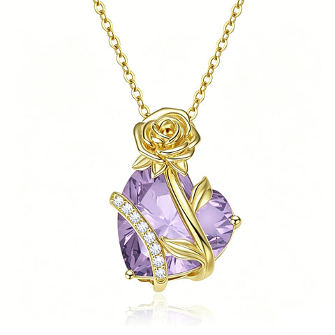 10K 14K 18K Gold Heart Birthstone Rose Pendant Necklace Gifts for Wife Girlfriend Mom Daughter Grandma