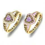 Copper Personalized Birthstone Engraved Class Rings for Women, College Senior High School Ring