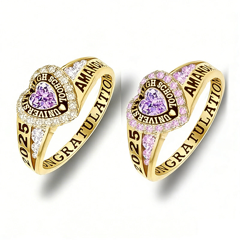 Copper Personalized Birthstone Engraved Class Rings for Women, College Senior High School Ring