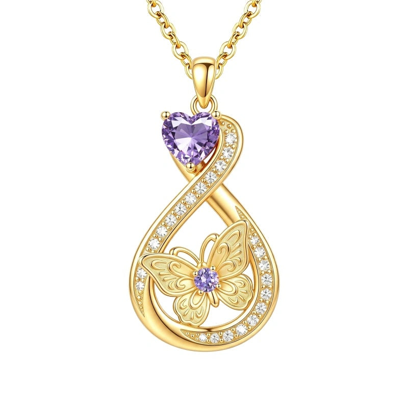14K Gold Plated Infinity Birthstone  Butterfly Cross Necklace for Women