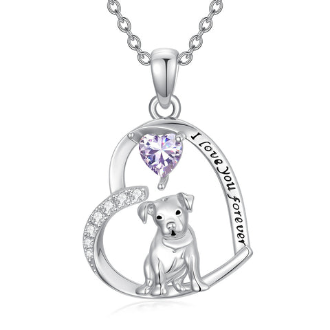 Sterling Silver 12 Month Birthstone Schnauzer Chihuahua Pitbull Pug Pendant Necklace for Women