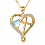 14K Gold Plated Heart  Birthstone Cross Necklace Engraved with I Love You Always and Forever