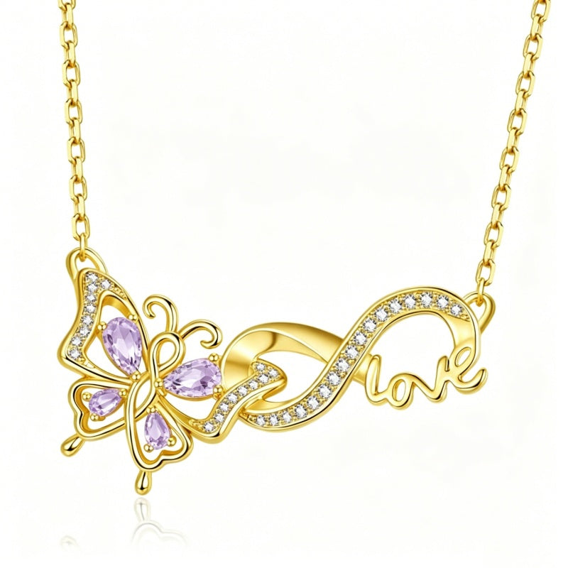 14K Gold Plated Birthstone Infinity Butterfly Necklace for Women