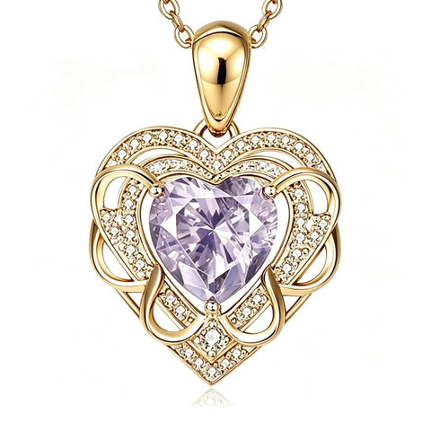 14K Gold Plated Heart Birthstone Heart Necklace for Women Fashion Wedding Anniversary Birthday Gifts