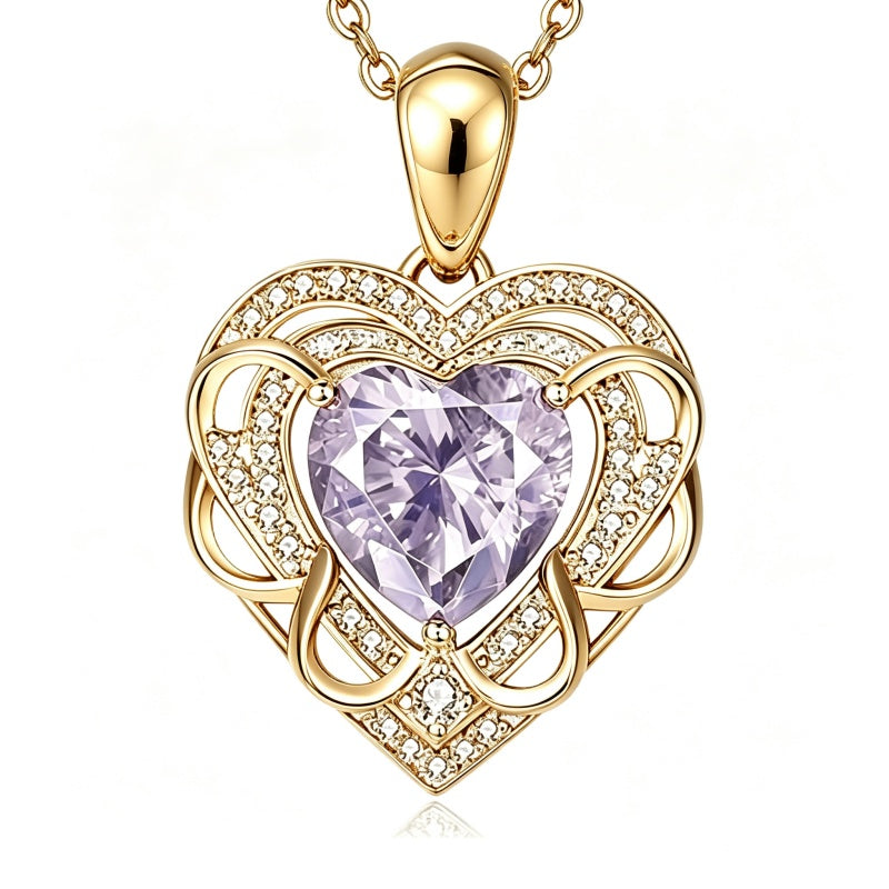 14K Gold Plated Heart Birthstone Heart Necklace for Women Fashion Wedding Anniversary Birthday Gifts