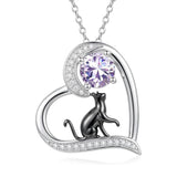 Sterling Silver Birthstone Cat Pendant Necklace Jewelry Christmas Birthday Gifts for Women