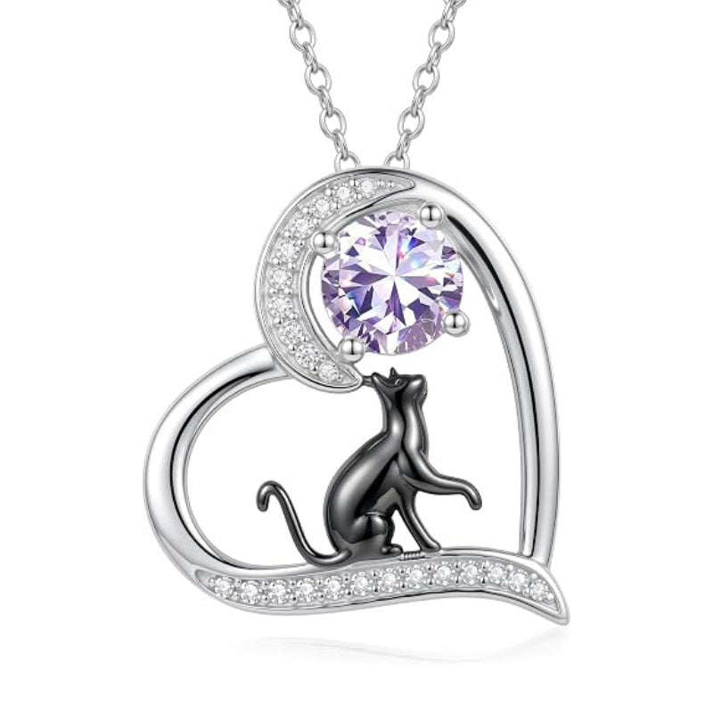 Sterling Silver Birthstone Cat Pendant Necklace Jewelry Christmas Birthday Gifts for Women