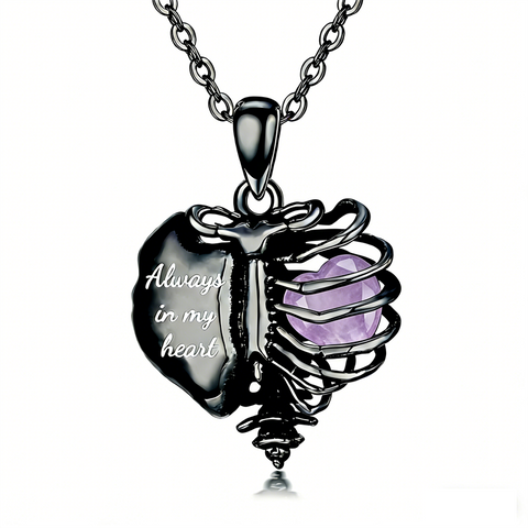 Sterling Silver Black Heart Skeleton Necklace With Engraved