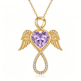 14K Gold Plated 12-Month Birthstone Infinity Angel Wings Pendant Necklace for Women