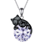 Black Cat Animal Necklace with Birthstone Sterling Silver Gift for Mother Women