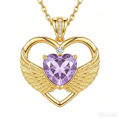 14K Gold Plated 12-Month Birthstone Infinity Angel Wings Pendant Necklace for Women