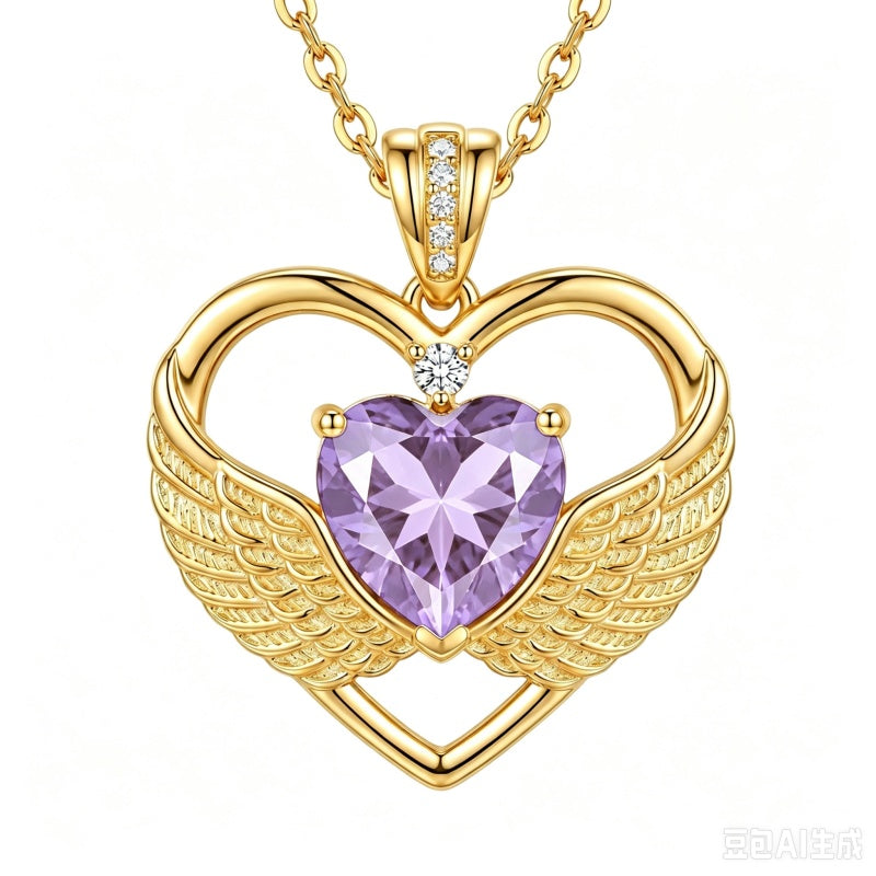 14K Gold Plated 12-Month Birthstone Infinity Angel Wings Pendant Necklace for Women