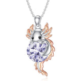 Sterling Silver Birthstone  Axolotl Pendant Necklace