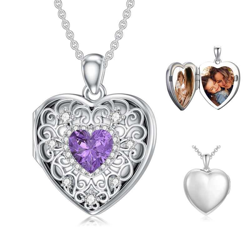 Sterling Silver Heart Crystal Personalized Picture Heart Locket Pendant Necklace