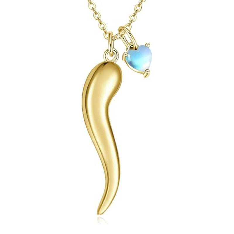Heart Birthstone 14K Gold Plated Italian Horn Pendant Necklace Anniversary Birthday Gifts for Her