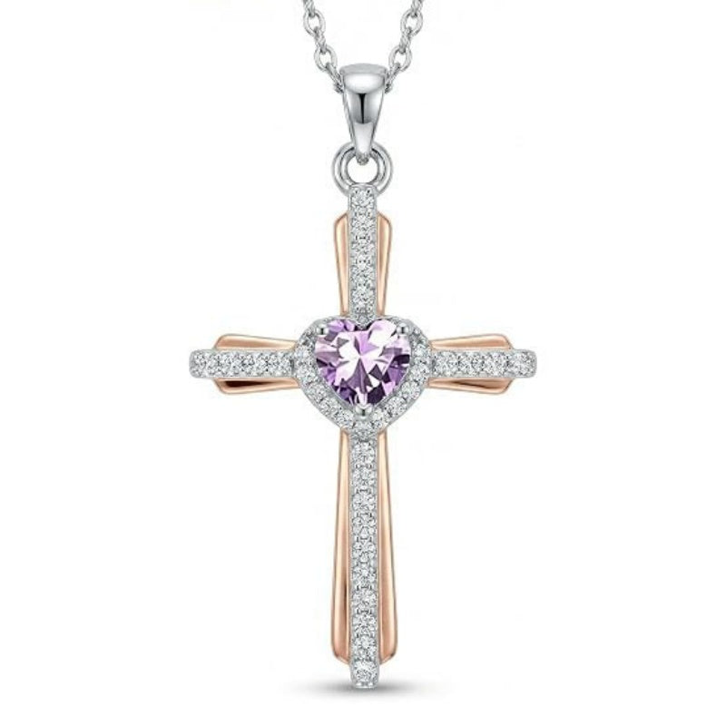 14K Gold Plated Birthstone Cross Necklace for Women  Protection Jewelry