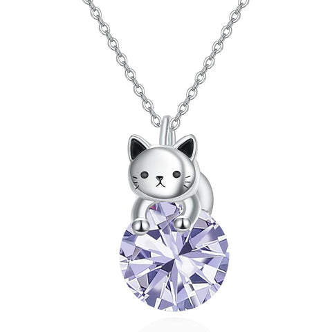 Sterling Silver Birthstone Cat Pendant Necklace