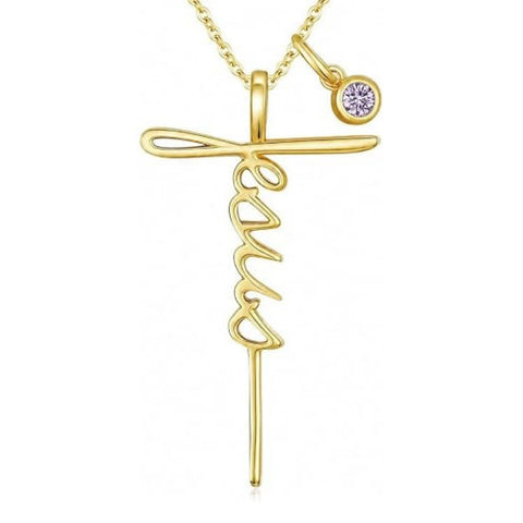 14K Gold Plated Birthstone Faith Cross Necklace for Women Christian Catholic Protection Jewelry