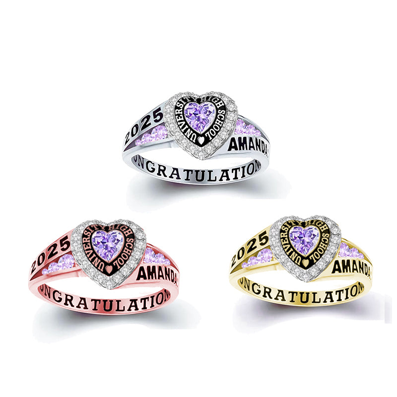 Copper  Personalized Birthstone Engraved Class Rings for Women, College Senior High School Ring