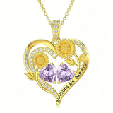 Double Birthstone Necklace 14K Gold Plated You Are My Sunshine Sunflower Necklace Heart Pendant Necklace