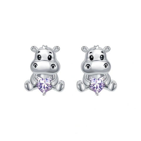 Sterling Silver Birthstone Otter Hippo Stud Earrings