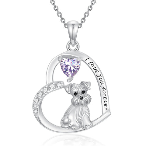 Sterling Silver 12 Month Birthstone Schnauzer Chihuahua Pitbull Pug Pendant Necklace for Women