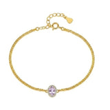 14K Gold Plated Halo Oval Birthstone Cuban Chain Bracelets for Her