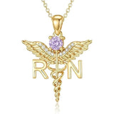 14K Gold  Plated Nurse Caduceus Necklace for Women  RN Registered Graduation Gift
