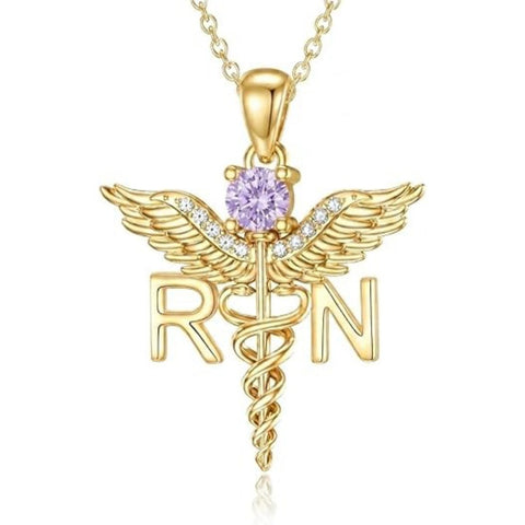 14K Gold  Plated Nurse Caduceus Necklace for Women  RN Registered Graduation Gift