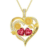 Double Birthstone Necklace 14K Gold Plated You Are My Sunshine Sunflower Necklace Heart Pendant Necklace