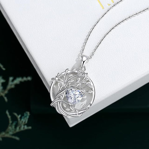 Sterling Silver Heart Birthstone Tree of Life Pendant Necklace