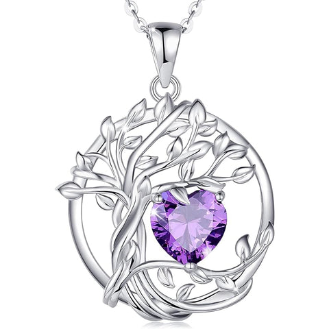 Sterling Silver Heart Birthstone Tree of Life Pendant Necklace