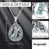 Sterling Silver Oxidation Turquoise Dragonfly Sunflower Pendant Necklace