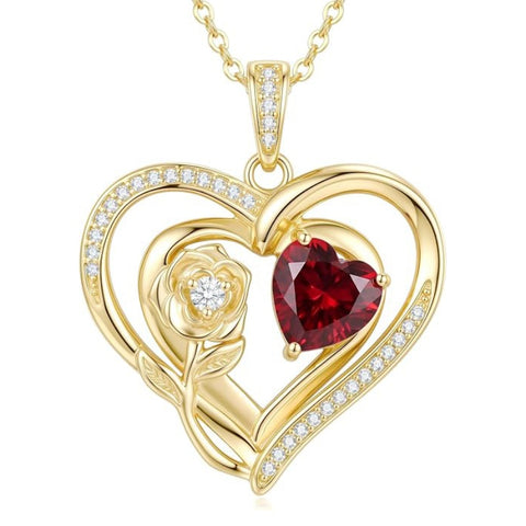 14K Gold Plated Birthstone Rose Heart Birthstone Necklace for Women