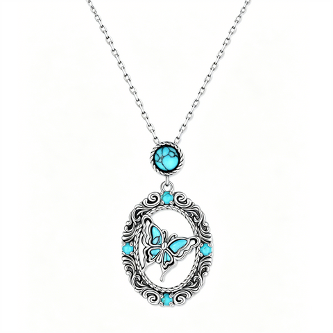 Sterling Silver Turquoise Butterfly Angel Wing Bee Hummingbird Pendant Necklace