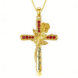 10K 14K 18K Yellow Gold 12 Month Birthstone Rose Flower Pendant Necklace Engraved with I Love You Forever