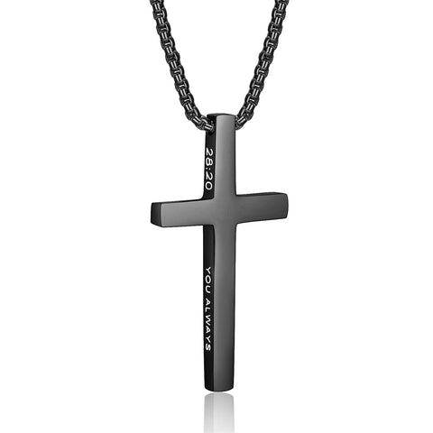 Stainless Steel Cross Pendant Necklace for Men With Engraved