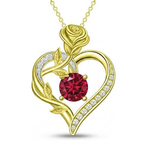 14K Gold Plated 12 Months Birthstone Rose Flower Pendant Necklace Anniversary Birthday Gift