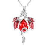 Sterling Silver Teardrop Shaped Crystal Wyvern Dragon Pendant Necklace