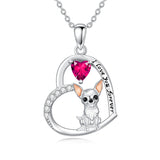 Sterling Silver 12 Month Birthstone Schnauzer Chihuahua Pitbull Pug Pendant Necklace for Women
