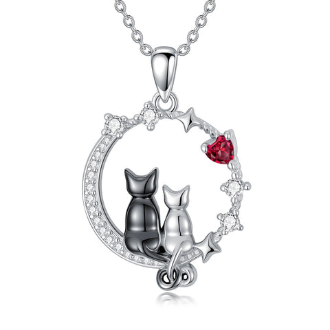 Sterling Silver Cubic Zirconia Two Cats Pendant Necklace