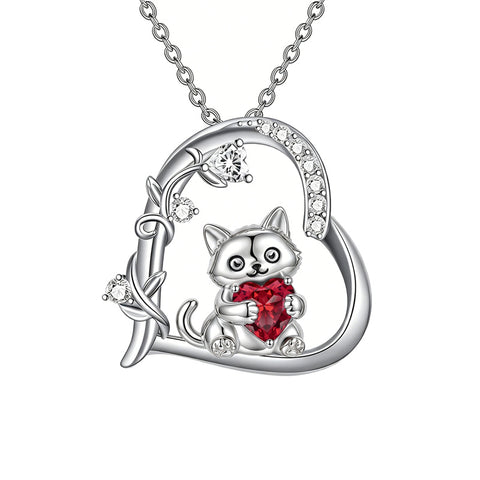 Sterling Silver Birthstone  Cat Pendant Necklace for Women
