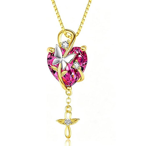 14K Gold Plated  Heart Birthstone Butterfly Infinity Angel WingPendant Necklace for Women