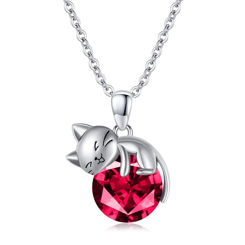 Sterling Silver Birthstone Cat Pendant Necklace