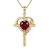 14K Gold  Plated Heart Shape Birthstone  Love Cross Necklace for Women Religious Jewelry